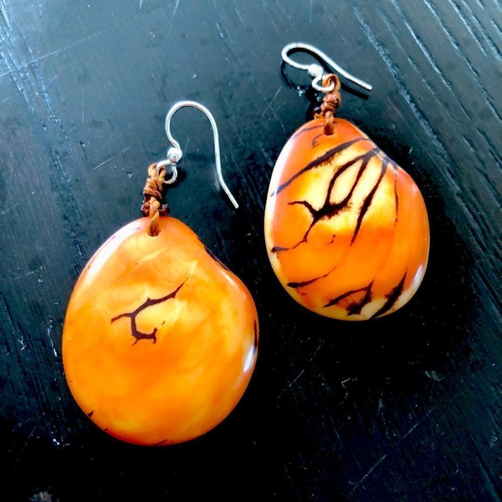Patchington earth tone, dangle drop earrings.